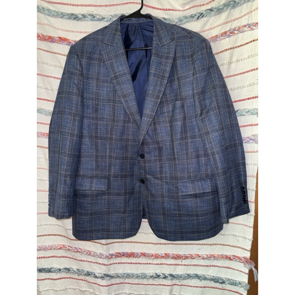 Men's Blue Plaid Sport Coat - Unbranded